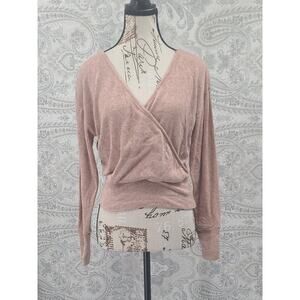 Lush women's wrap long sleeve sweater apricot Size Small office church feminine